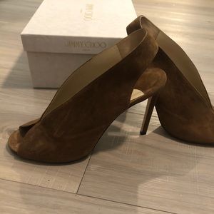 Jimmy Choo Shar 100 Brown Suede Sandal Heels